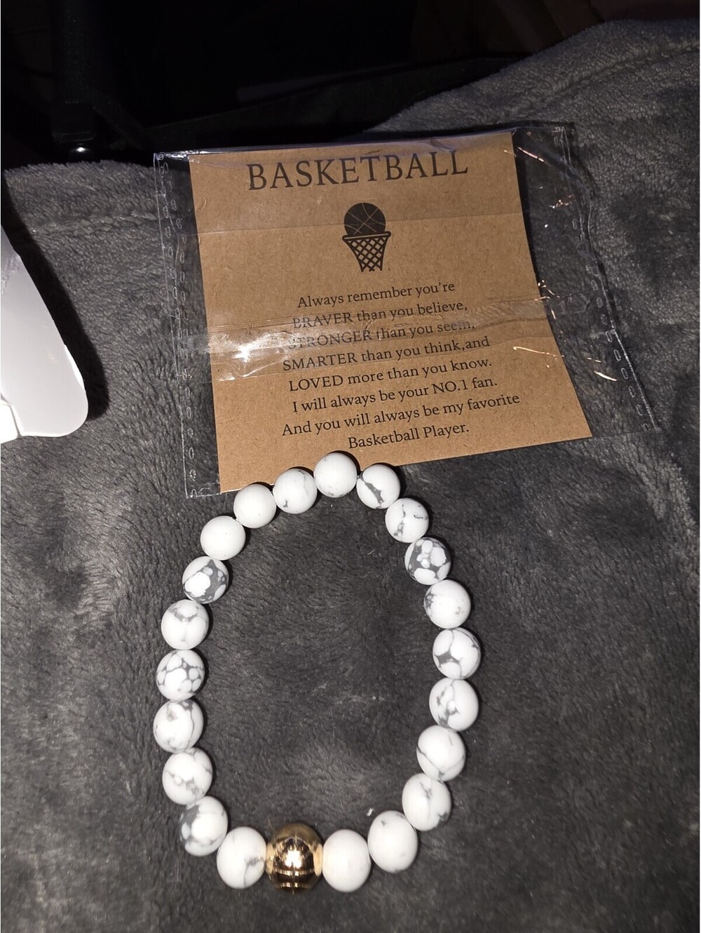 12 Pack Basketball Bracelets White Lava Stone Beaded Elastic Stretch Bracelets
